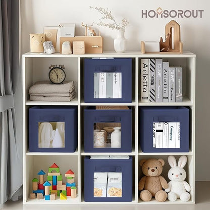 Homsorout Storage Cube 11 Inch - Cube Storage Bins with Window, Closet Storage Baskets with Handle, Fabric Bins for Closet, Shelves, Toys, Clothes, Set of 6, Navy Blue