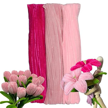 Pink Color Trio Pipe Cleaner Set - 300pcs, Thick Fluffy Chenille Stems for Arts & Crafts, Perfect for Making Animals, Flowers, and Festive Decorations(12 inches x 0.24 inches)