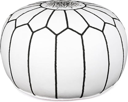 Marrakesh Gallery Genuine Leather Round Pouf Unstuffed - Moroccan Ottoman Footstool, Footrest Cover - Boho Decor - Bohemian Living Room, Bedroom, Kids Room, Gift & Wedding