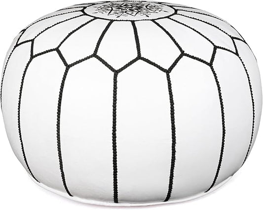 Marrakesh Gallery Genuine Leather Round Pouf Unstuffed - Moroccan Ottoman Footstool, Footrest Cover - Boho Decor - Bohemian Living Room, Bedroom, Kids Room, Gift & Wedding