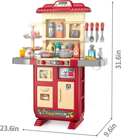 Kids Kitchen Playset for Toddlers Girls, Toy Kitchen Sets Pretend Play Food Toys for Kids Girls Ages 3 4 5 6 7 8, with Light Sound Spray