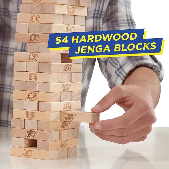 Hasbro Gaming Jenga Classic Game with Genuine Hardwood Blocks,Stacking Tower Game for 1 or More Players,Kids Ages 6 and Up