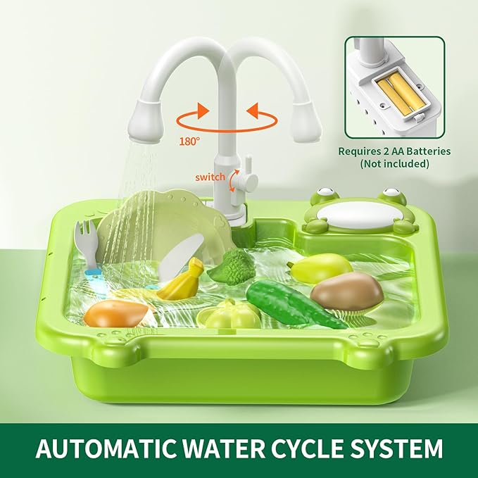Play Sink with Running Water, Toddler Toy Sink with Electric Faucet & Play Kitchen Accessories, Pretend Play Toys, Play Dishwasher Water Toys for Toddlers Kids Boy Girl Birthday Gift