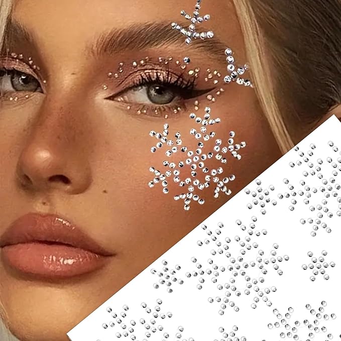 NOOEPC Christmas Face Gems Rave Accessories, Christmas Makeup Snowflake Self-Adhesive Face Jewels Eye Jewels Festival Essentials Rhinestone Stickers, Eye, Makeup for Kids,Women