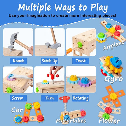 HOMEE Wooden Kids Tool Set, 25 Pcs Toddler Tool Kits, Tool Toys Box, Tool Set for Kids, Montessori STEM Educational Tools Toys, Pretend Play Construction Toys for 3 4 5 Years Kids Boys and Girls