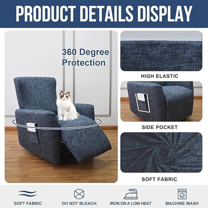 NILUOH Stretch Recliner Cover 4 Pieces Printed Lazy Boy Chair Covers Recliner Sofa Slipcover Anti-Slip Fitted Furniture Protector with Elastic Bottom, 16