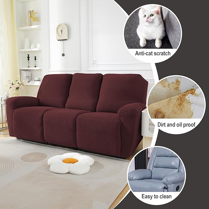 NORTHERN BROTHERS Stretchy Recliner Sofa Covers 3 Seater, Couch Cover Recliner Sofa 3 Cushions, Sofa Recliner Covers, Wine Red
