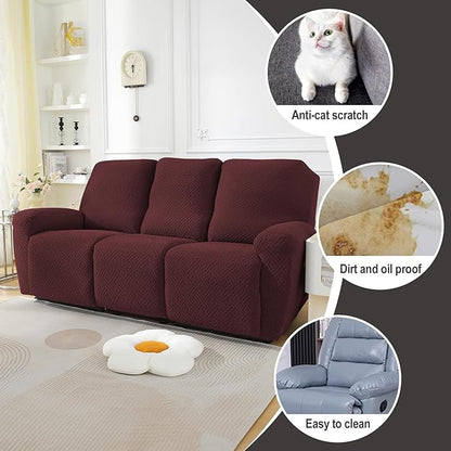 NORTHERN BROTHERS Stretchy Recliner Sofa Covers 3 Seater, Couch Cover Recliner Sofa 3 Cushions, Sofa Recliner Covers, Wine Red