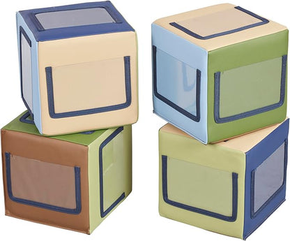 ECR4Kids SoftZone Picture Me Blocks, Activity Cubes, Earthtone, 4-Piece