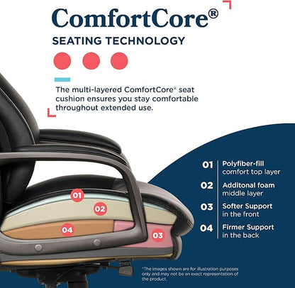 La-Z-Boy Nova Vegan Leather Modern Executive Ergonomic Design Office Chair, Memory Foam Thick Contoured Seat Back with Patented Lumbar Support Technology, Soft to Medium Sit Comfort, Black