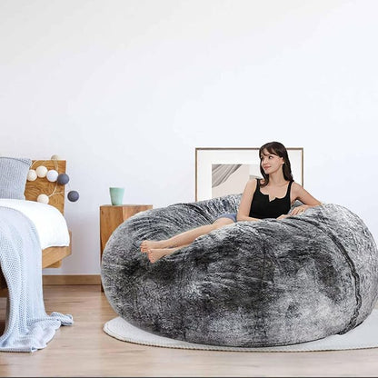 Bean Bag Chair for Adults Kids Without Filling Comfy Fluffy Giant Round Beanbag Lazy Sofa Cover for Reading Chair Floor Chair, 6FT, Dark Grey