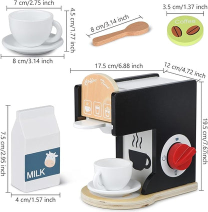 Play Kitchen Accessories Kids Wooden Coffee Maker Toy Espresso Machine Toddler Toy Kitchen Sets for Girls and Boys (Coffee Maker) (Black)