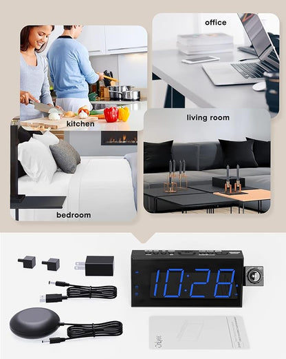 Projection Alarm Clock for Bedrooms,7'' Digital Clock with 180° Projector, 5-Level Brightness Dimmer, USB Charger,Snooze,12/24H& Battery Backup,Suitable for Deaf and Hard of Hearing,Kids,and Elders