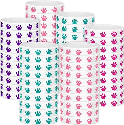 Funtery 100 Pcs Paw Print Rubber Bracelet Silicone Stretch Wristbands Dog Paw Silicone Bracelet Rubber Wristbands Dog Party Favors Birthday Party Supplies Decorations(Bright Color)