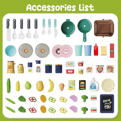 HOLYFUN Kids Kitchen Playset, Pretend Play Kitchen with Sounds and Lights, Cooking Stove Steam,Play Sink and Play Food,Toy Kitchen Set for Kids Toddlers, Green