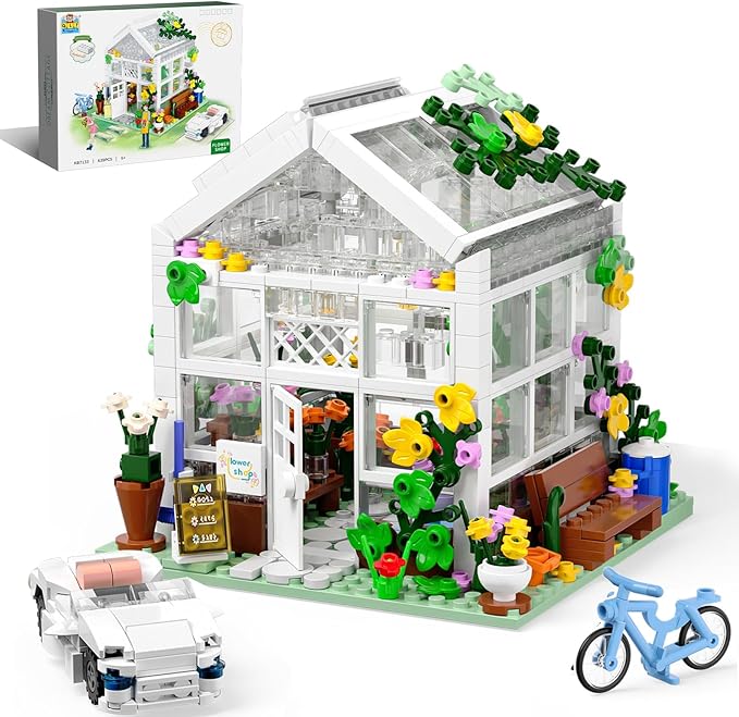 QLT White Flowers House Building Set, Compatible with Lego Flower Friends House Create Elegance and Warmth Environment, Greenhouse Building Toy, Nice Gift for Boys, Girls and Adult (639 Pcs)