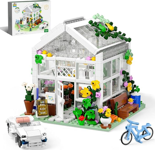 QLT White Flowers House Building Set, Compatible with Lego Flower Friends House Create Elegance and Warmth Environment, Greenhouse Building Toy, Nice Gift for Boys, Girls and Adult (639 Pcs)
