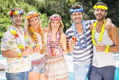 Ecore Fun Luau Party Supplies Leis Luau Party Decorations Hawaiian Leis Decorations Hawaiian Party Bracelet Necklace Headband-12 in 1