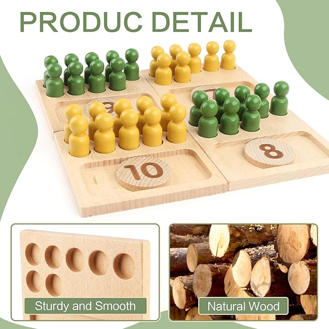 DINORUN Educational Toys for 3 4 5 Year Old Boy Girls Gifts - Preschool Learning Math and Numbers for Toddler 2-4 - Math Manipulatives for Kids 3-6 - Montessori Wooden Counting Peg Board Materials