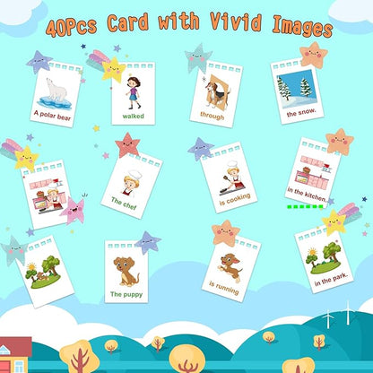 Speech Therapy Toys, Sentence Building for Kids First 1st 2nd 3rd Grade Kindergarten Classroom Must Haves, Phonics Reading Games for Kids Ages 6-8, Double-Sided Flip Stand Homeschool Supplies