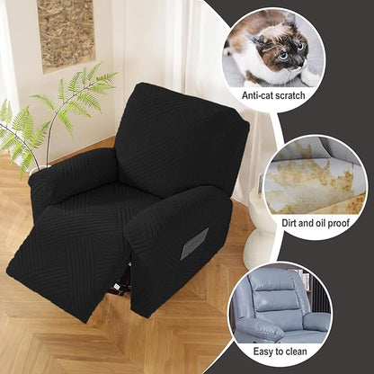 NORTHERN BROTHERS Recliner Chair Covers - Lazy Boy Recliner Covers That Stay in Place, 4 Pieces Reclining Chair Cover Recliner Slipcovers 1 Seater, Black