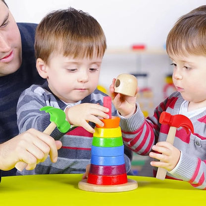 Fowecelt 3 Pack Wooden Hammer Toys Simulation Hammers Maintenance Tools Educational Toys for Kids Birthday Party Games Supplies