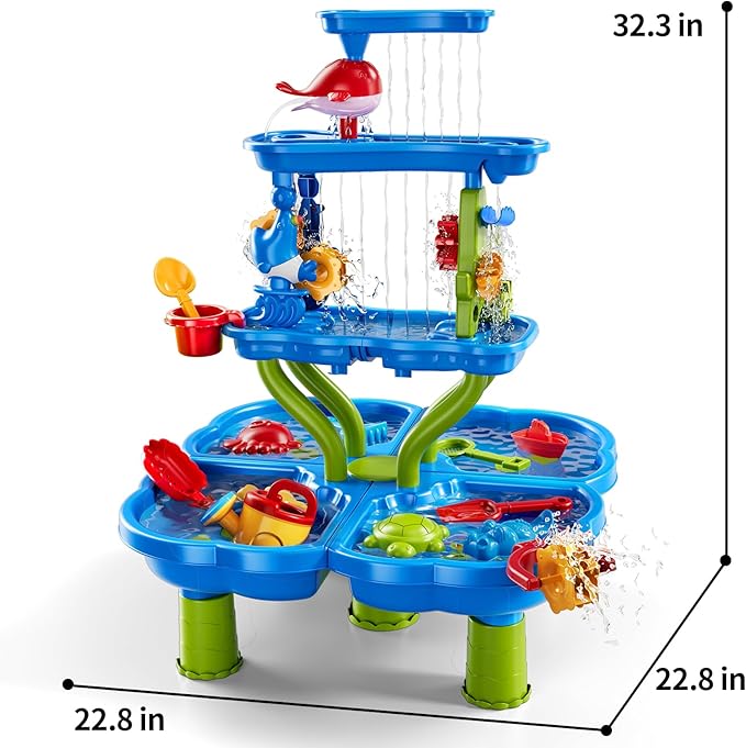 Water Table for Toddlers 1-3 3-5, 4-Tier Water Table for Kids with Sand Beach Toys, Water and Sand Sensory Table Beach Outdoor Birthday Gifts Toys for Kids Toddlers Age 3 4 5 6 7 8 Boys Girls