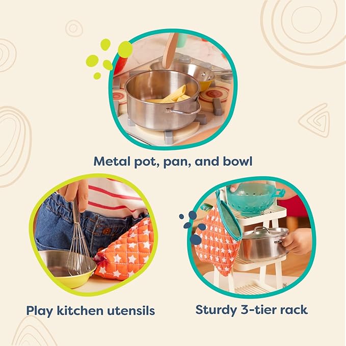 B. toys- Mini Chef - Pot & Pan Playset- Pretend Play Kitchen Accessories – Pot, Pan & Role-Play Cookware – Cooking Toys for Kids – Pretend Play Set – 3 Years + (9 Pcs)