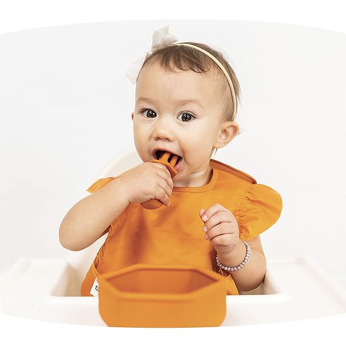 Tiny Twinkle Silicone Training Utensils - Baby Spoons & Baby Forks For Self-Feeding Training - Silicone Baby Led Weaning Utensils For Toddlers And Babies 6-24 Months - Baby Feeding Supplies (Cinnamon)