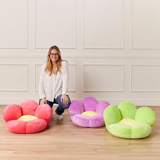 ECR4Kids SoftZone Flower Cozy Cushion Floor Pillow, Bright Purple