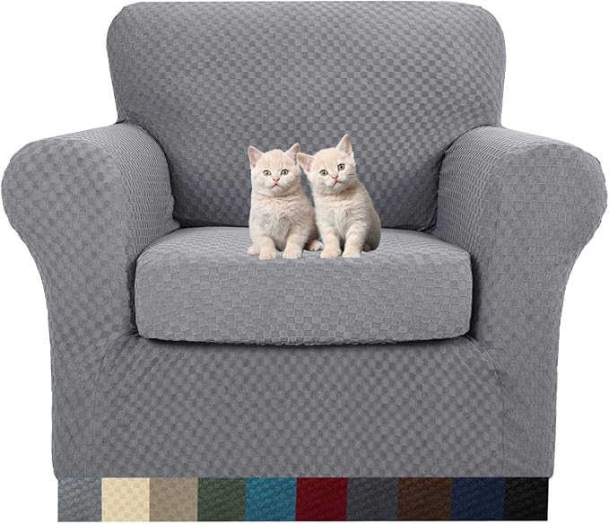 MAXIJIN 2 Piece Jacquard Chair Covers with Arms Super Stretch Non Slip Chair Slipcover for Living Room Dogs Pet Friendly Elastic Sofa Couch Protector Armchair Cover (Chair, Light Gray)