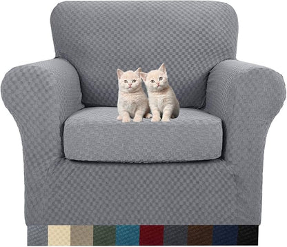 MAXIJIN 2 Piece Jacquard Chair Covers with Arms Super Stretch Non Slip Chair Slipcover for Living Room Dogs Pet Friendly Elastic Sofa Couch Protector Armchair Cover (Chair, Light Gray)