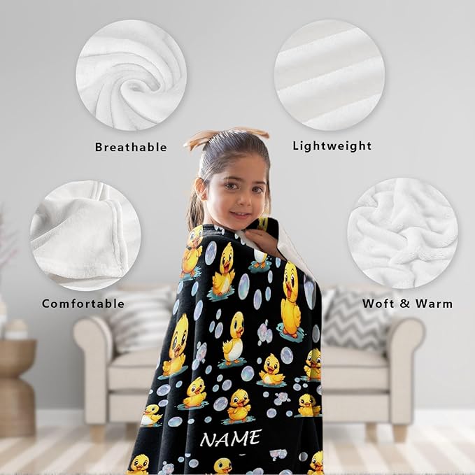 Custom Name Ducks And Bubbles Blanket Adult duck Blanket Kids Funny Blanket Suitable for Bedroom bed sofa Crib Couch Chair outdoor All Season Items That Yellow Duck Lovers Will Love 40"x30"for Pets