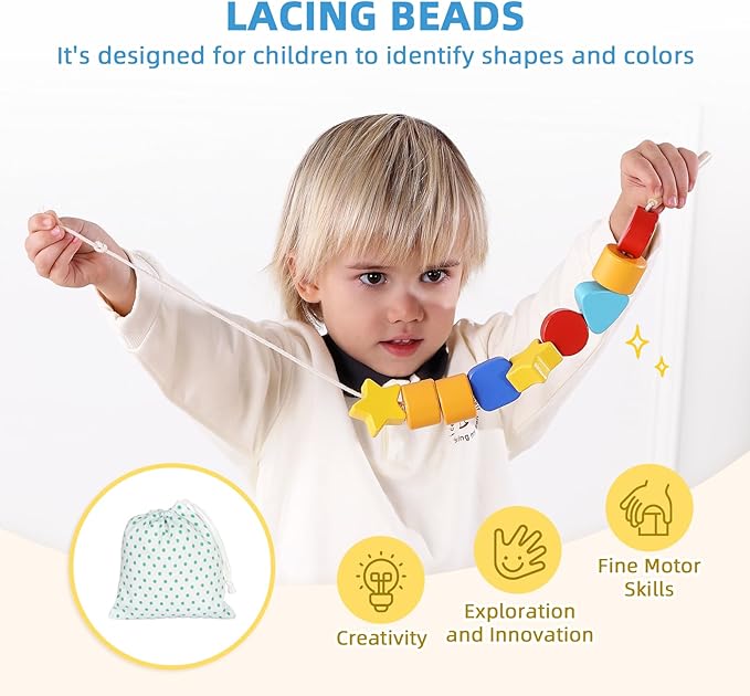 Montessori Educational Toys for 18 + Months, 6 in 1 Learning Toys Set for Toddlers Wooden Toy Present (Pattern Pegs, Pound Bench, Lacing Beads, Magnetic Animal Puzzle, Picture Book)