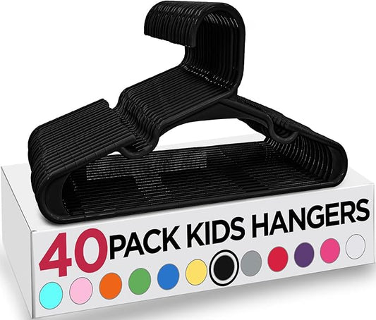 Utopia Home 40 Pack Kids Hangers - 11.5 Inch Plastic Baby Hangers for Closet - Childrens Hanger for Clothes & Infant Hanger for Closet - Ideal for Everyday Standard Use (Black)