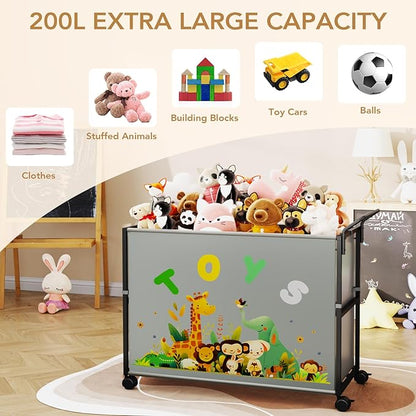 BBLIKE Toy Box for Kids - 200L Extra Large Toy Chest Storage with Wheels for Boys and Girls, Toy Organizer Bin for Stuffed Animals, Toy Basket for Bedroom, Nursery, Living Room, Playroom, Gray