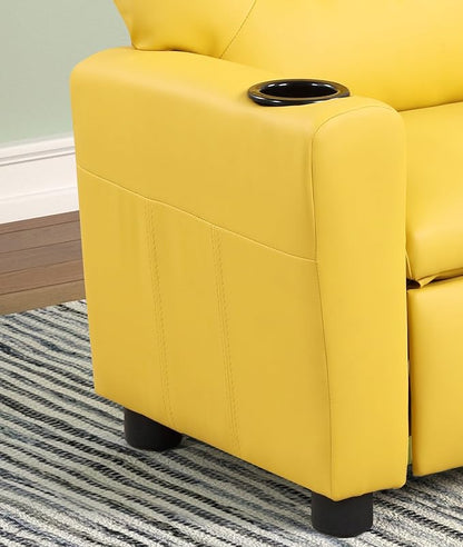 22" Kids Recliner Chair,Home Chirdren Seating with Cup Holder,Adjustable Footrest,Ergonomic Toddler Furniture w/Tilt Function,PU Leather,for Children,Boys & Girls, Living Room,Yellow