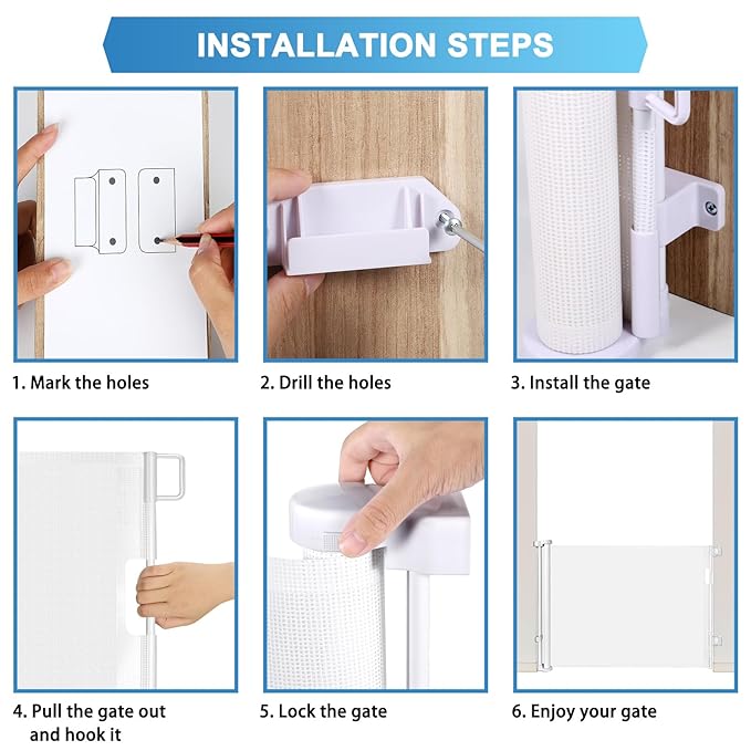 56 Inch Retractable Baby Gates for Doorways Retractable Dog Gate for Stairs Outdoor Retractable Gate Mesh Baby Gate Retractable Gates for Dogs Indoor Large Baby Gate Child Gates for Doorways, White