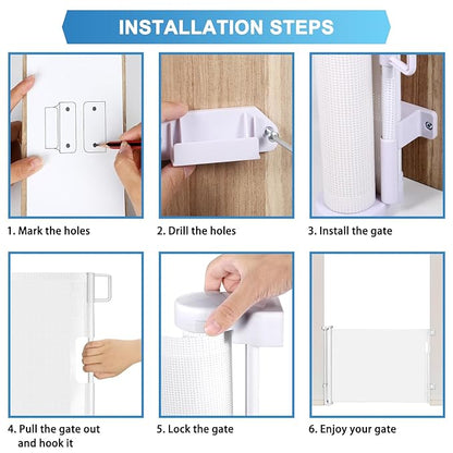 56 Inch Retractable Baby Gates for Doorways Retractable Dog Gate for Stairs Outdoor Retractable Gate Mesh Baby Gate Retractable Gates for Dogs Indoor Large Baby Gate Child Gates for Doorways, White