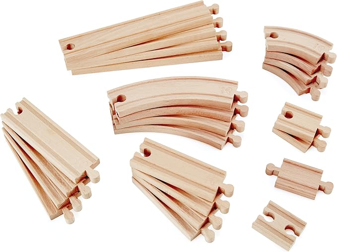Hape 24 Pcs Wooden Railway Super Expansion Rail Pack| Compatible with Other Wooden Tracks