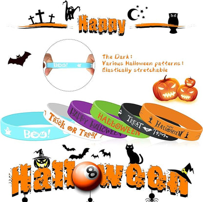 Capoda 100 Pcs Halloween Luminous Silicone Wristbands, Pumpkin Patterns Rubber Bracelets Glow in the Dark, for Kid over 6 Years Halloween Trick or Treat Party Favors Goodie Bag Stuffers Supplies