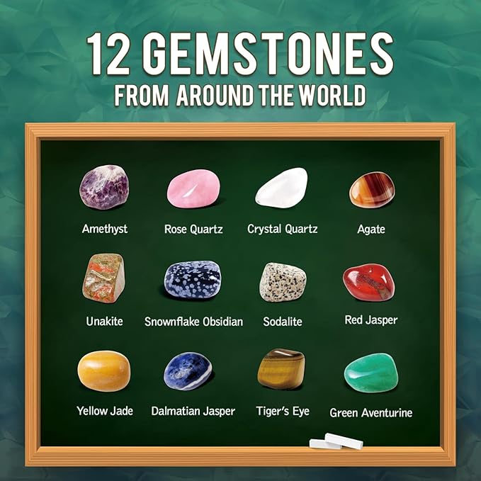Byncceh Gemstone Dig Kit - Dig up 12 Real Gems, Mineral & Rock Collection Gemstones and Crystals Excavation Kit for Kids STEM Toys Science Educational Birthday Gifts for Boys & Girls