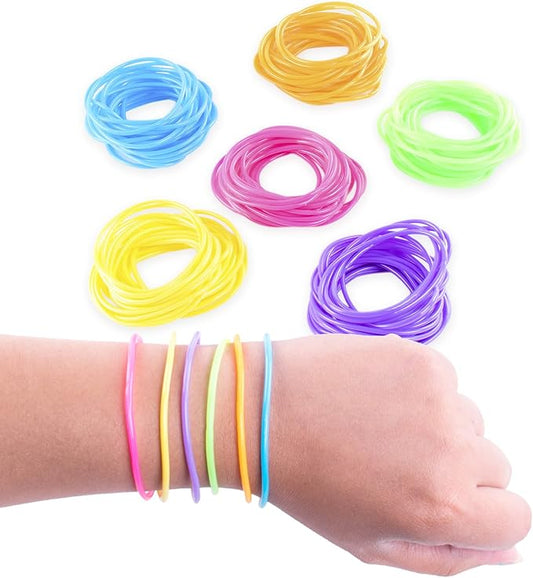 Super Z Outlet 80s Colorful Retro Rock Pop Star Rainbow Diva Disco Jelly Neon Gel Stretchable Bracelets Bands for Theme Events, Colorful Assortment, Assorted Toy Party Favor Prizes (Assorted 144pk)