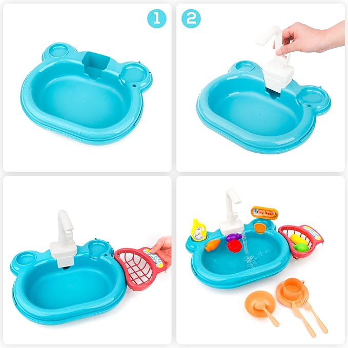 Ruibytree Play Kitchen Sink Toy, Water Toys for Kids with Electronic Dishwasher, Pretend Play Utensils Accessories and Play Cutting Food for Boys and Girls (Cute Duck)