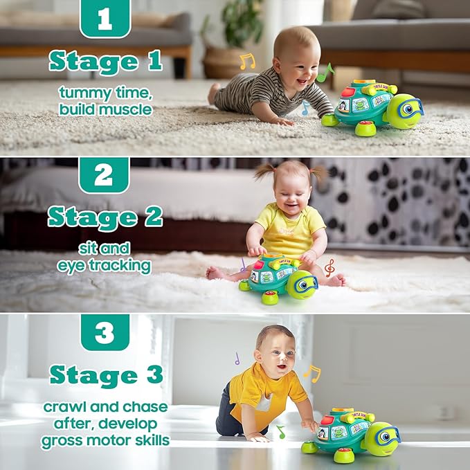 Baby Toys 6-12 Months, Musical Turtle Tummy Time Developmental Crawling Toy for 6 7 8 9 10 Months, Educational Bilingual Infant Toy 6-9-12 Months, Baby Boy Girl Birthday Gifts