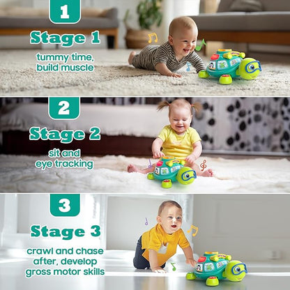 Baby Toys 6-12 Months, Musical Turtle Tummy Time Developmental Crawling Toy for 6 7 8 9 10 Months, Educational Bilingual Infant Toy 6-9-12 Months, Baby Boy Girl Birthday Gifts