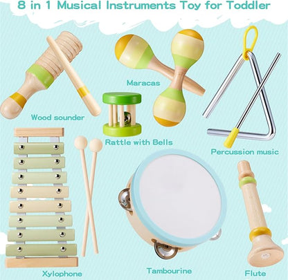 Xylophone for Toddlers 1-3, Montessori Toys for 1 Year Old, Baby Instruments Wooden Percussion Set, Baby Xylophone for Boys and Girls, Preschool Educational Birthday Gifts