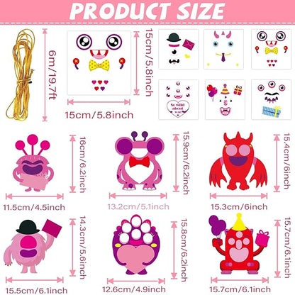 Qyeahkj 36 Sets Valentine's Day Monster Craft Kits for Kids DIY Valentines Monster Ornament Craft Sets Hanging Valentines Day Paper Card Gifts for Valentine Spring Party Class Activity Game Toys