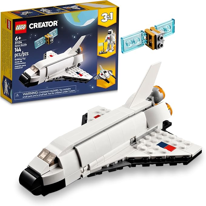 LEGO Creator 3 in 1 Space Shuttle Toys - Space Toys Building Set for Boys & Girls, Ages 6+ - Option to Build 2 Spaceships or Astronaut - Educational Gift for Kids Birthday & Holidays - 31134