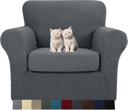 MAXIJIN 2 Piece Jacquard Chair Covers with Arms Super Stretch Non Slip Chair Slipcover for Living Room Dogs Pet Friendly Elastic Sofa Couch Protector Armchair Cover (Chair, Dark Gray)